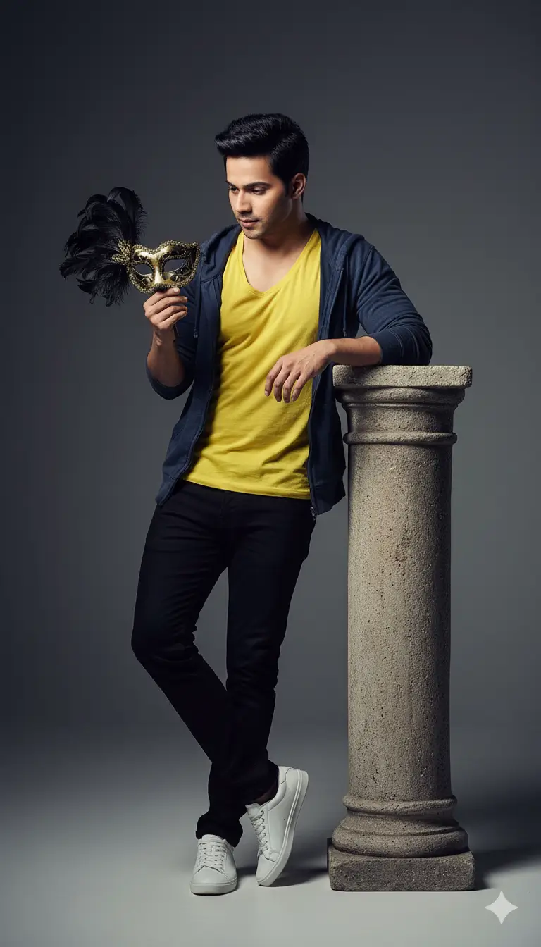 Equilibrio Estético: Retrato Hiperrealista con Objeto Monumental y Gestos Elegantes